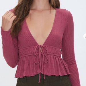 NWT Forever 21 Mauve Ribbed Tie-Front Top